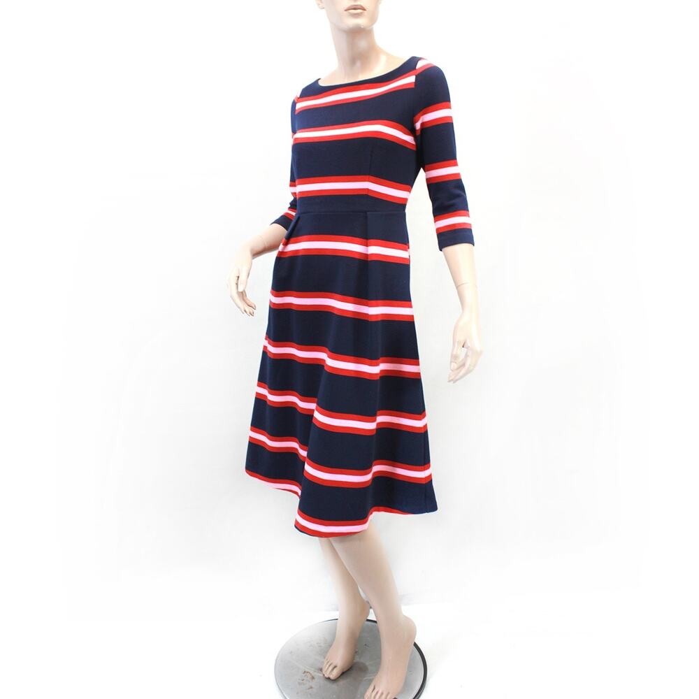 Boden classy quiet luxury fit & flair striped lined dress office career 10 Petit